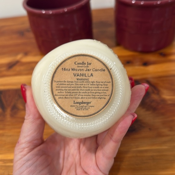 Longaberger Pottery Woven Traditions Crocks x 2 in Paprika & Vanilla Jar Candle - Picture 4 of 7